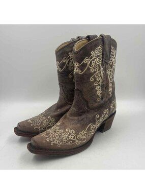 Corral Boots Leather Cowboy Women's Shoe Size 5.5 Bronze Embroidered Boots
